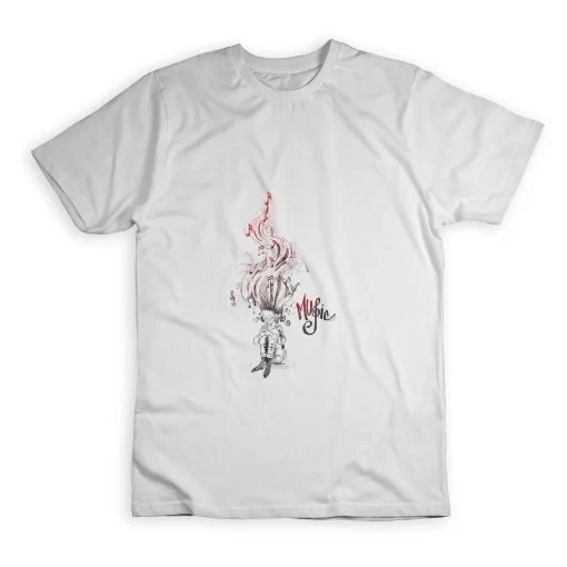 Boy Listens Music Cartoon Round Neck Half Sleeve Music T-Shirt - Image 4