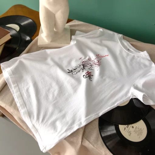 Boy Listens Music Cartoon Round Neck Half Sleeve Music T-Shirt - Image 2