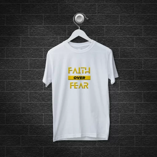 Yellow Faith Over Fear Round Neck Half Sleeve Quotes T-Shirt - Image 4